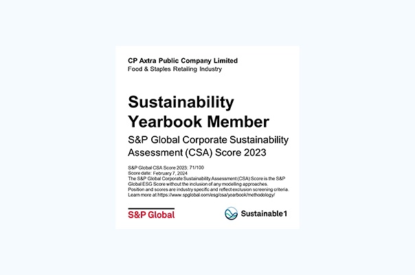 S&P Global Sustainability Yearbook ในกลุ่ม Food & Staples Retailing ด้วยคะแนน 71/100
