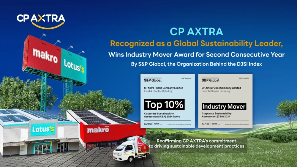 CP AXTRA Recognized in the World's Top 10% for Sustainability, Wins Industry Mover Award for Second Consecutive Year in Food & Staples Retailing Sector by S&P Global, the Organization Behind the DJSI Index